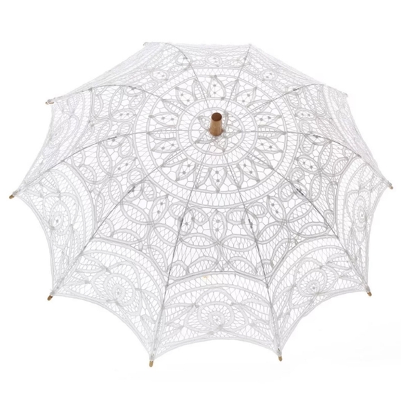 26" White or Ivory Crème Lacey Parasol for Wedding or Photoshoot - Picture 2 of 3